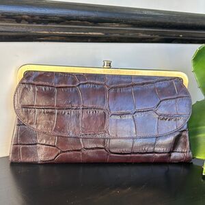 Michael Rome Design Genuine Leather Clutch Purse Croc Embossed Like New handbag